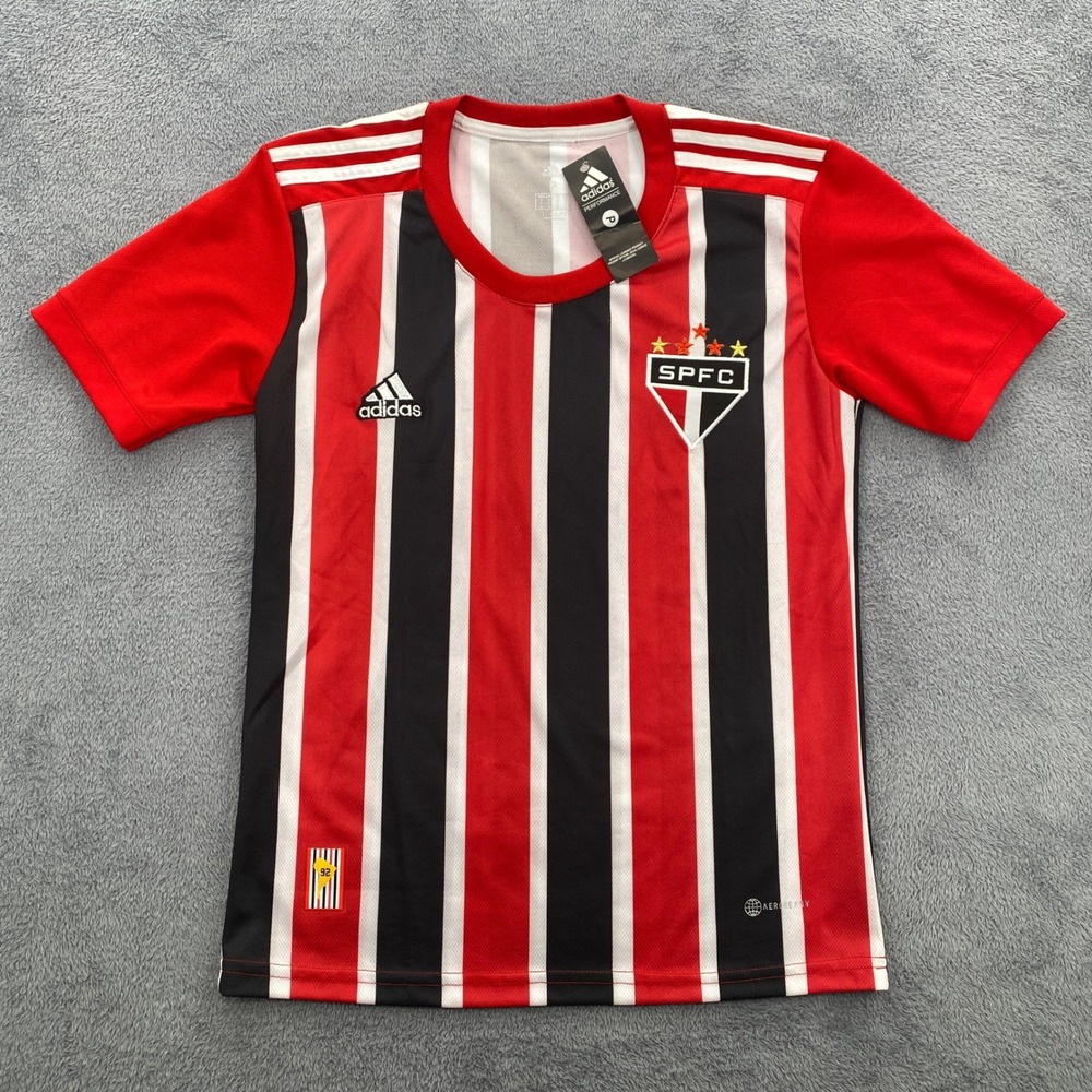 Adidas Soccer Jersey Sao Paulo FC Small Red Black White Striped SPFC Climalite